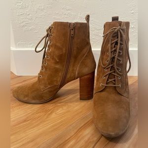 Camel, beige, caramel, brown, block heel booties